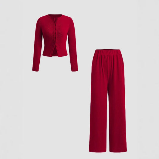 Casual Buttoned Long Sleeve Wide Leg Suits