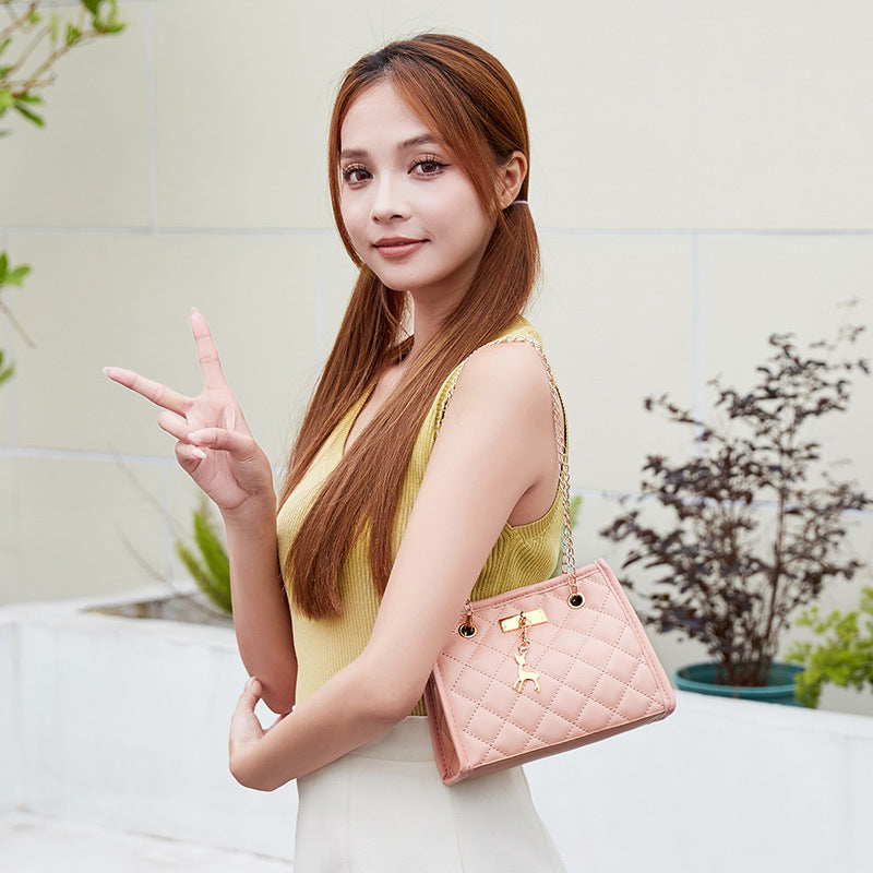 Women's Deer Pendant Decorative Embroidered Rhombus Single Women's Shoulder Bag