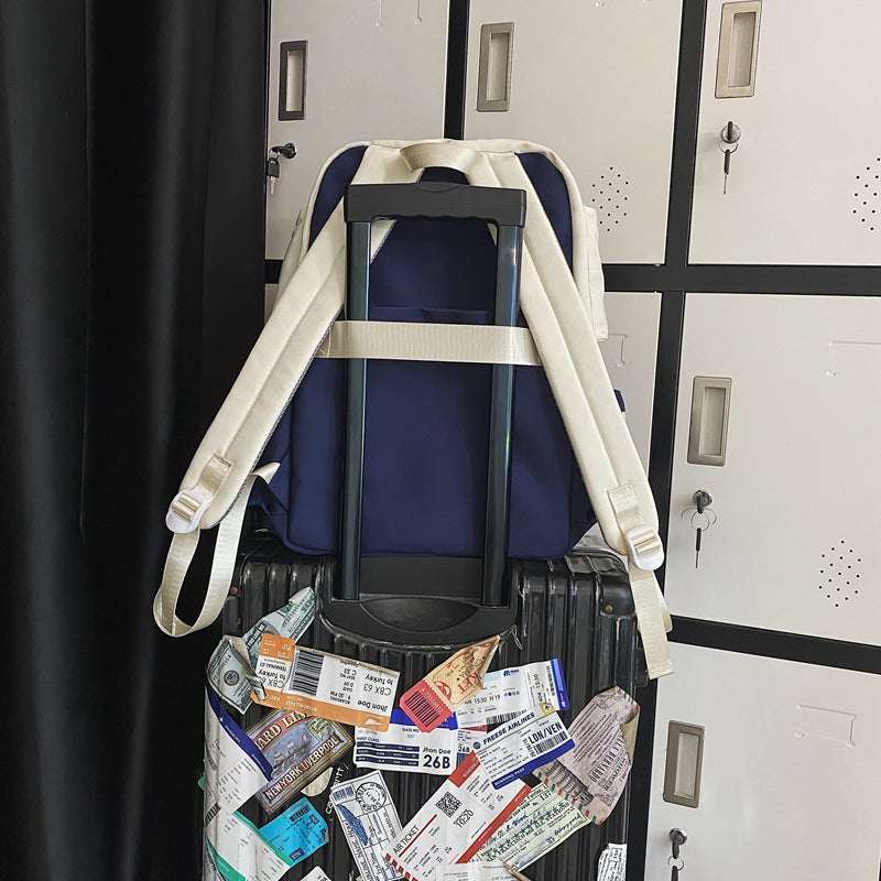 Men's Korean Contrast Color Trendy College Couple Backpacks