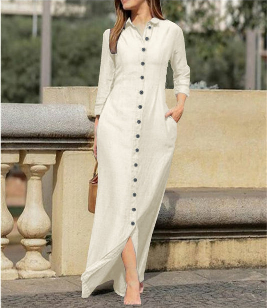 Women's Unisex Style Long Sleeve Lapel Solid Color Dresses