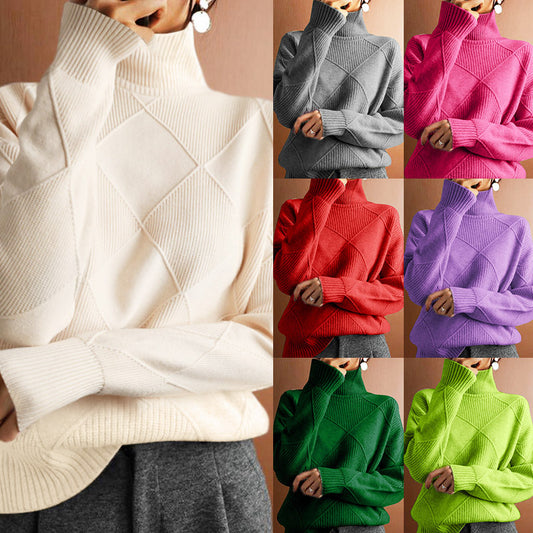 Casual Loose High Collar Warm Solid Sweaters