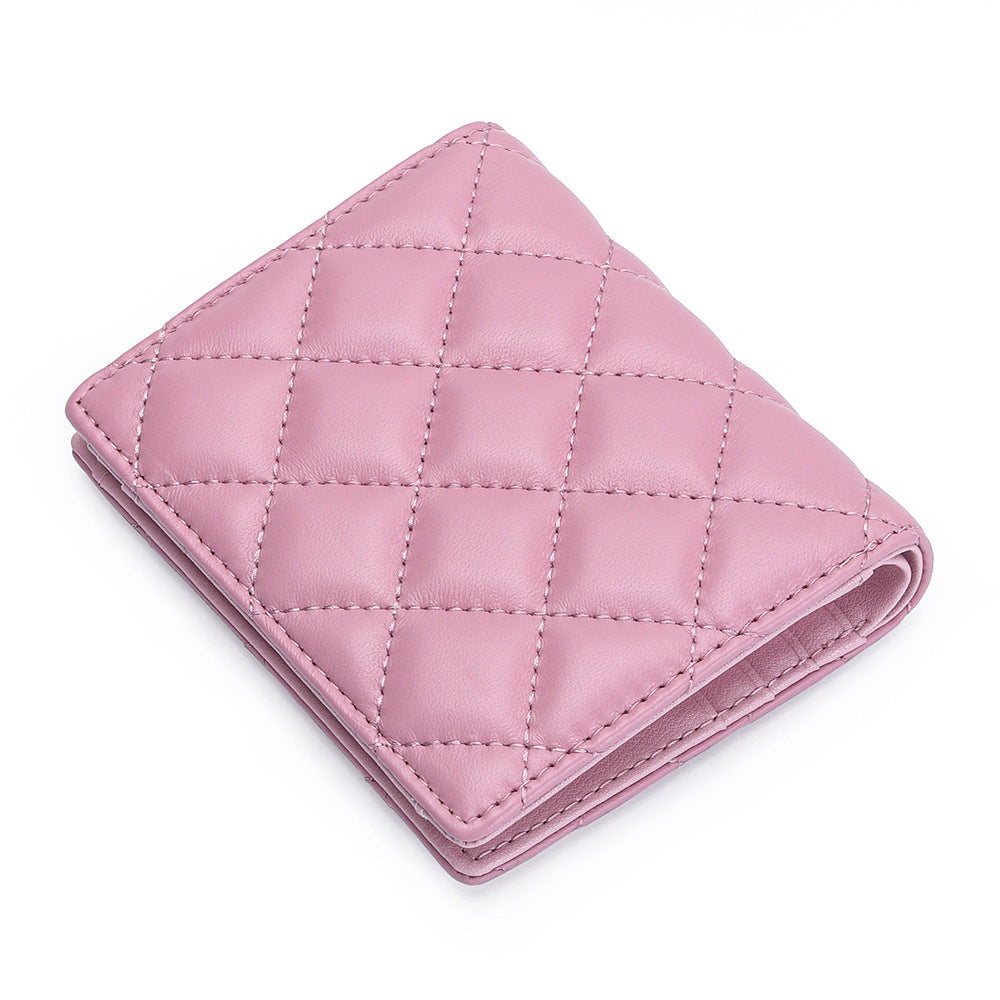 Women's Leather Short Sheepskin Diamond Style Fold Ladies Wallet