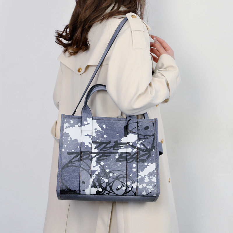 Women's Fashion Denim Pattern Large Capacity Tote Bags