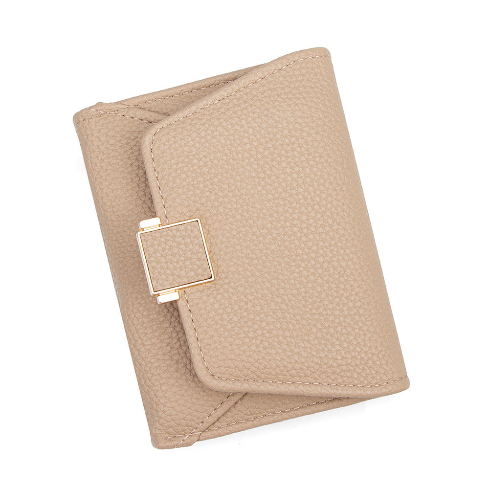 Women's Short Lychee Pattern Multiple Slots Tri Ladies Wallet