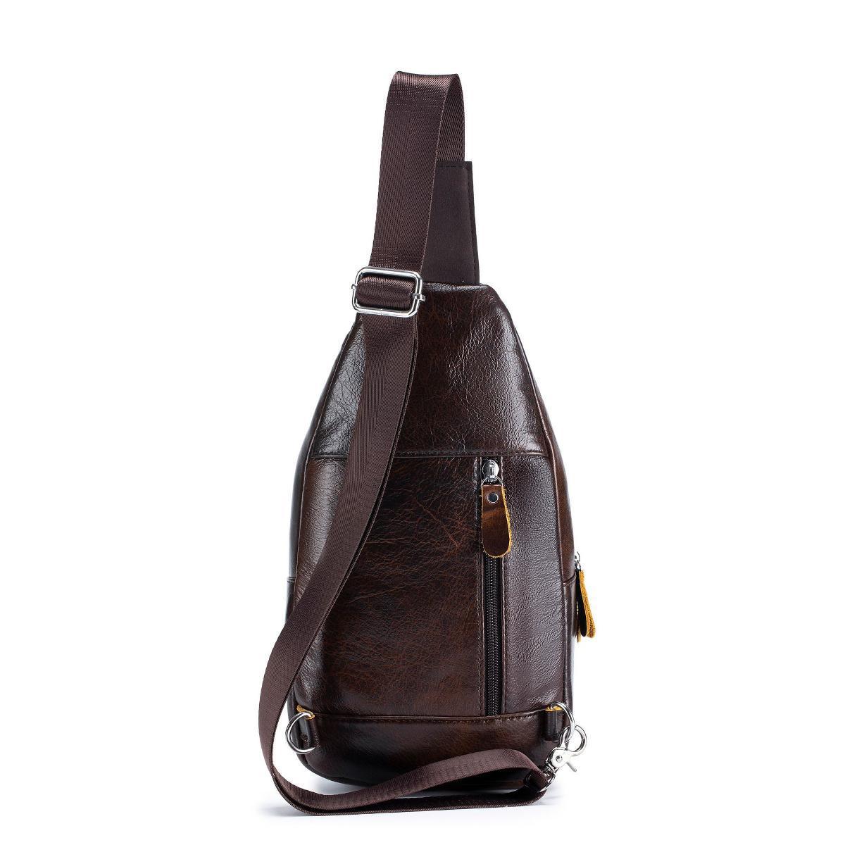 Men's Creative Unique Leather Black Cowhide Men's Chest Bags