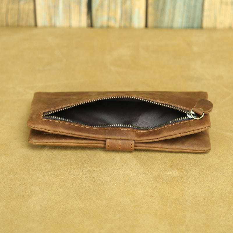 Women's & Men's & Vintage Crazy Horse Leather First Layer Cowhide Short Men's Wallets