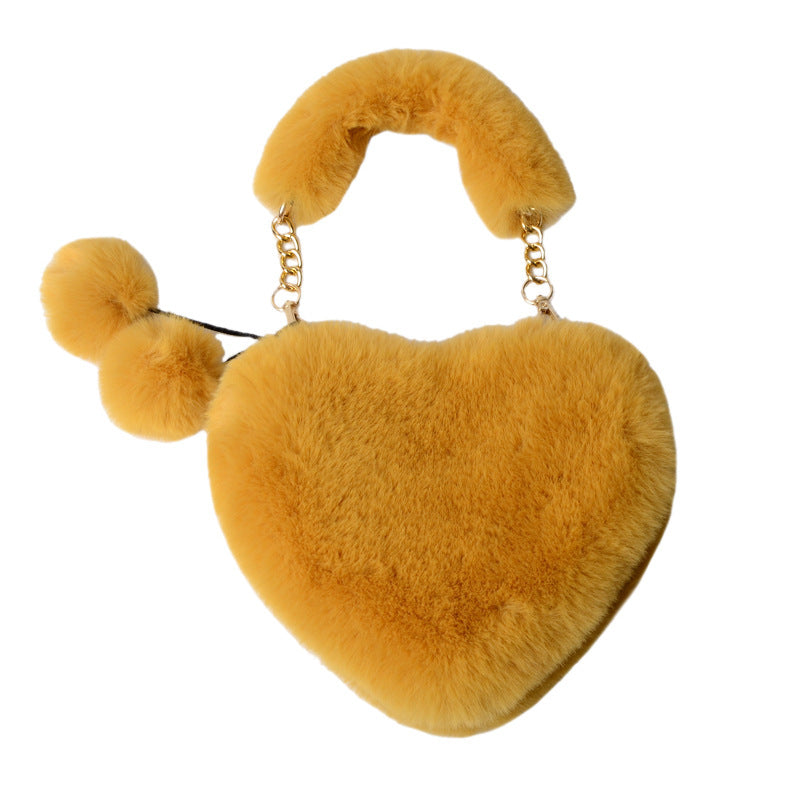 Women's Plush Heart Chain Portable Imitation Rabbit Fur Women's Shoulder Bag