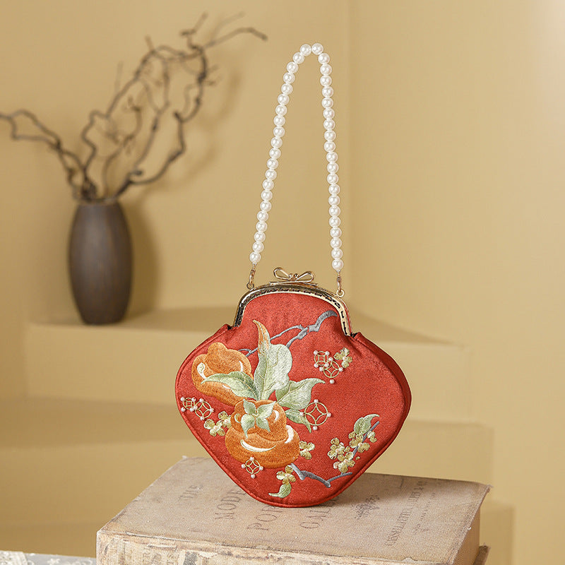 Persimmon Cheng Embroidered Ancient Style Cheongsam Banquet Handle