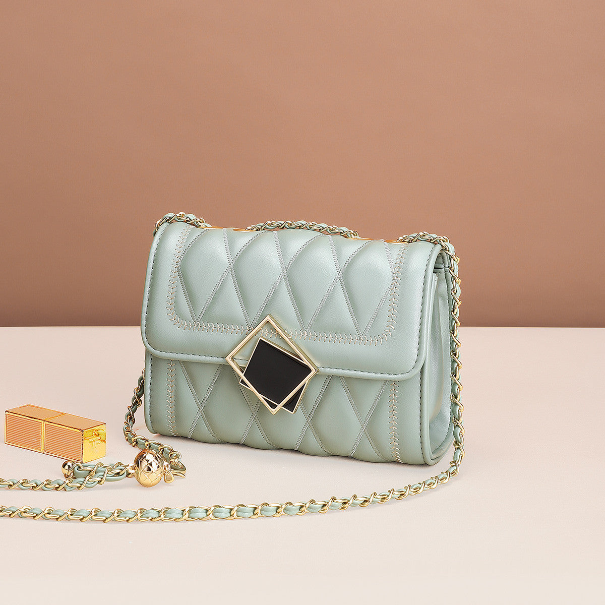 Women's Golden Balls Chain Diamond Pattern Crossbody Bags