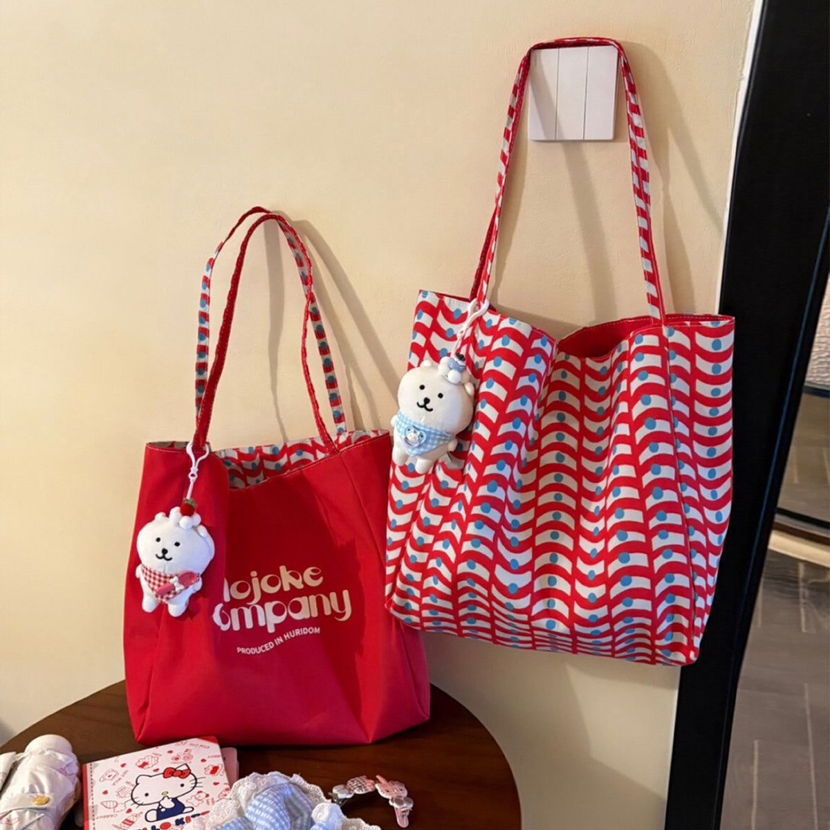 Women's Style Red Plaid Canvas Large Capacity Letter Double-sided Bags