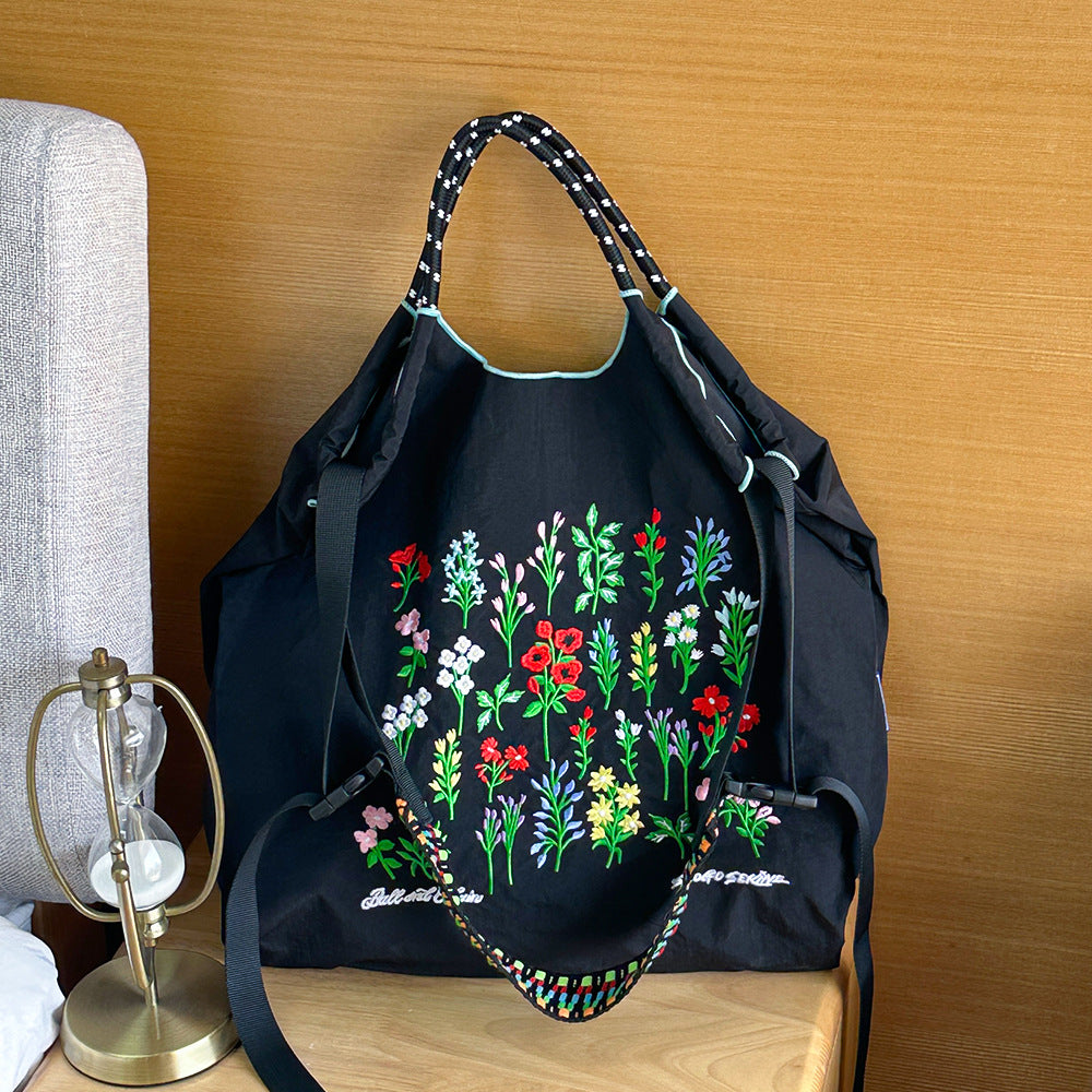 Nylon Needle Embroidered Fashion Commuter Large Capacity College Women's Shoulder Bag