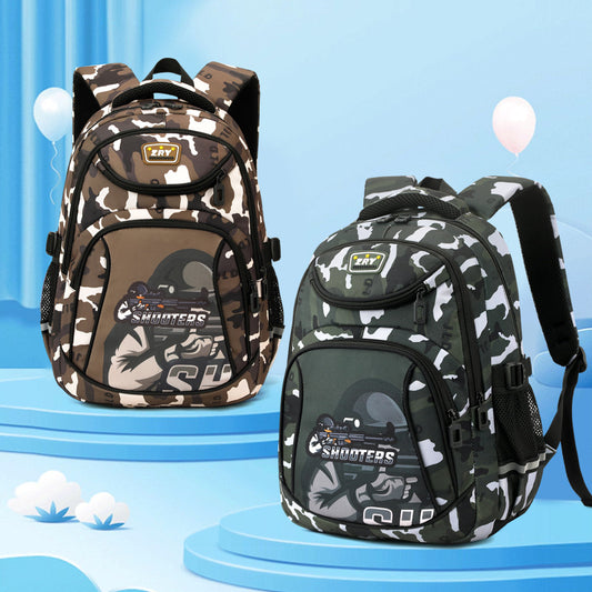 Fish Primary Boys Camouflage Large Capacity Elementary School Students' Schoolbags