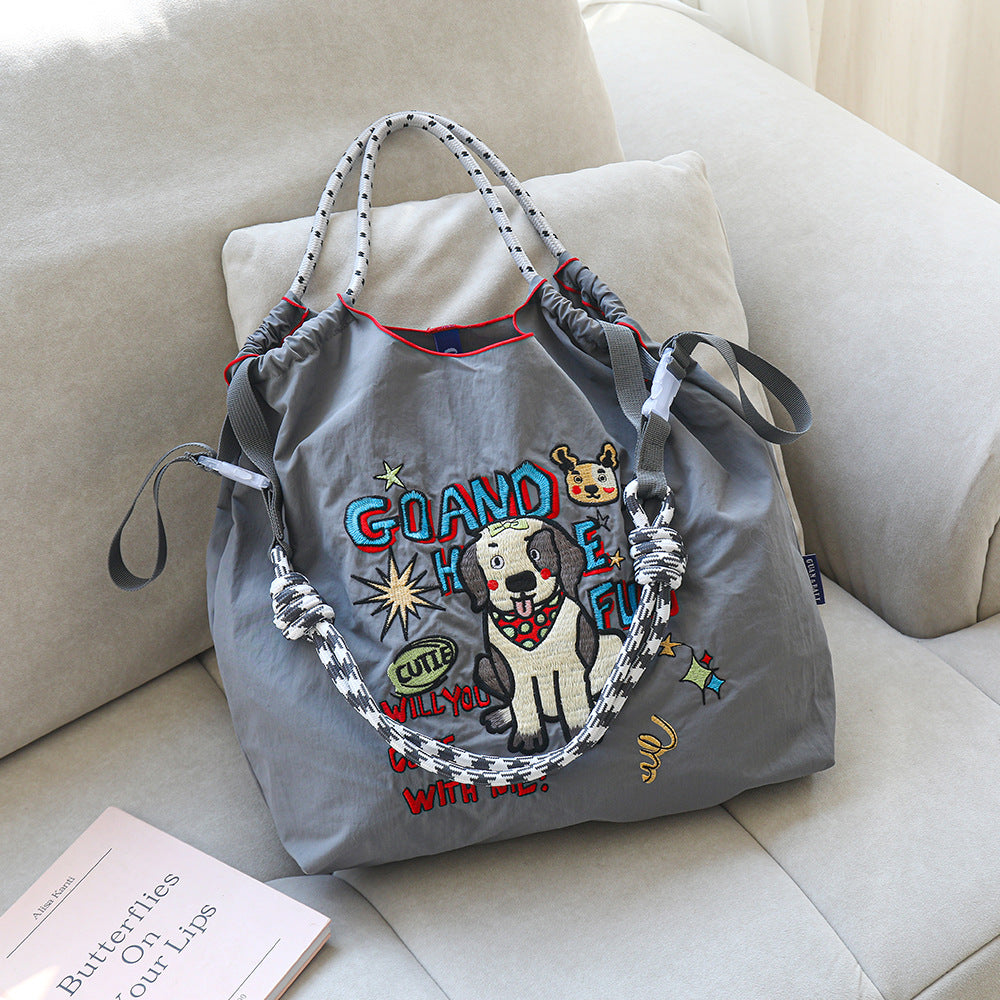 Nylon Needle Embroidered Fashion Commuter Large Capacity College Women's Shoulder Bag