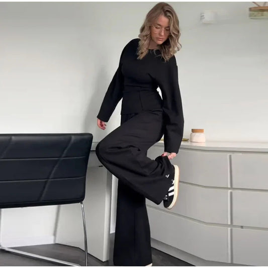 Women's Autumn Fashion Long Sleeve Pleated Wide Suits