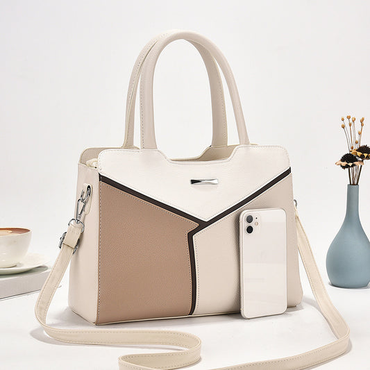 Women's Fashion Stitching Contrast Color Large Capacity Handbags