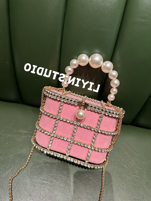 Women's French Minority Design Metal Vegetable Basket Inlaid With Diamond Dinner Women's Handbag