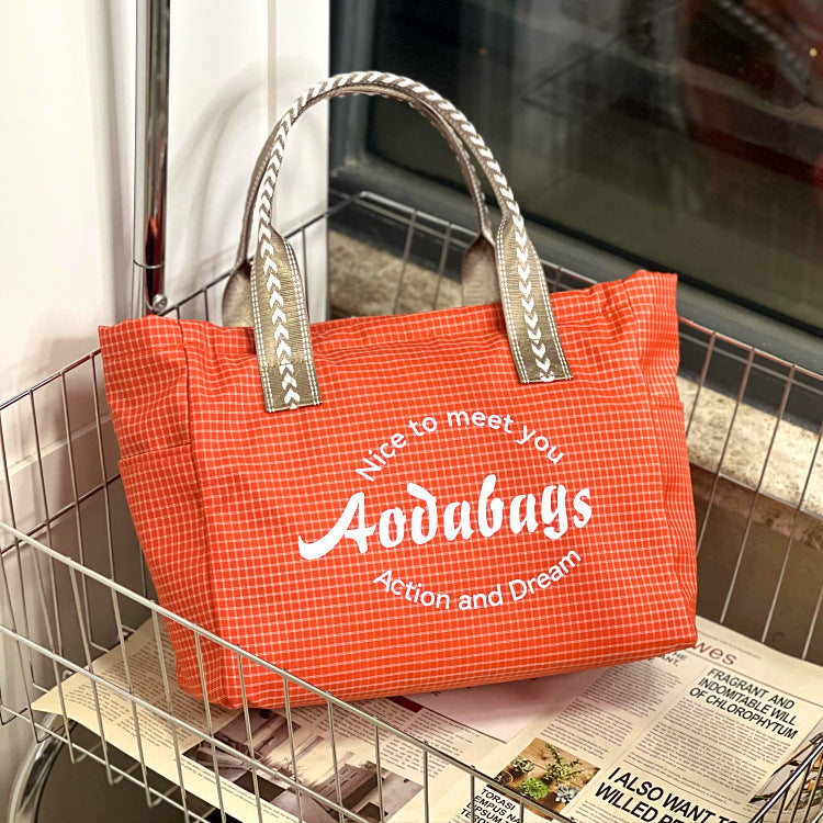 Niche Plaid Simple Letters Large Capacity Mummy Commuting Lunch Box Bags