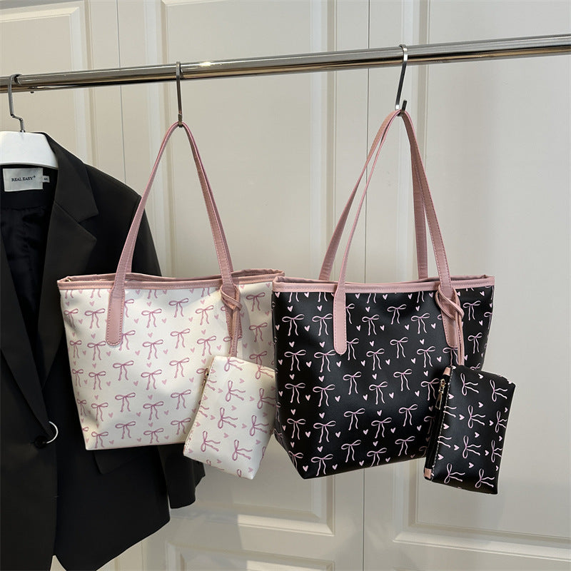 Mori Cute Sweet Fashion Printed Bow Large Capacity Western Tote Bags
