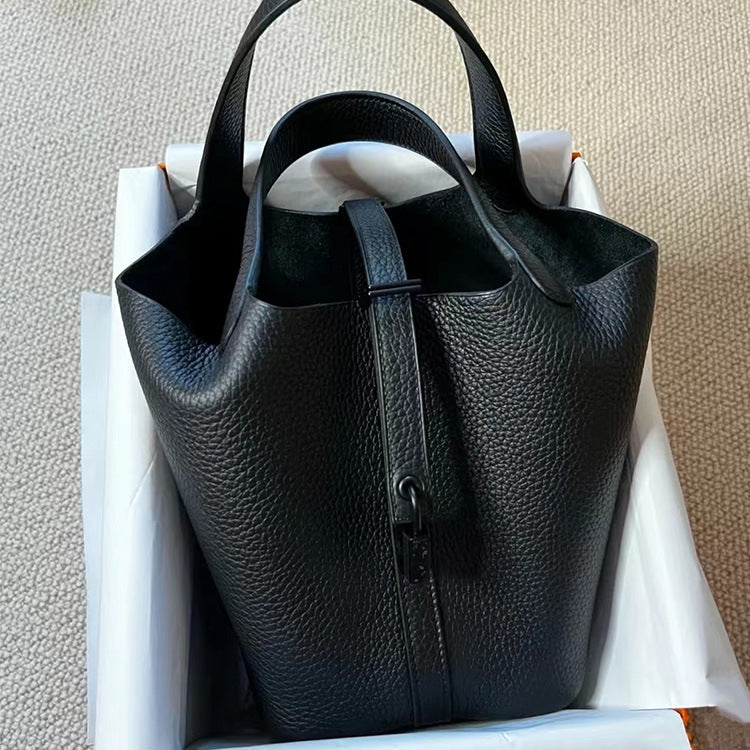 Women's Home Vegetable Basket Hand First Layer Cowhide Bags