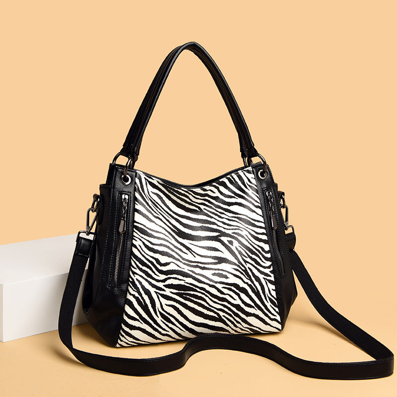 Women's Fashion Leopard Print Zebra Leather Soft Women's Handbag