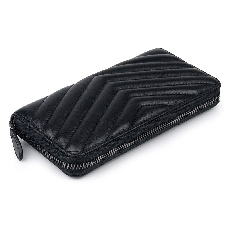 Women's Sheepskin Korean Rhombus Long Clutch Mobile Ladies Wallets