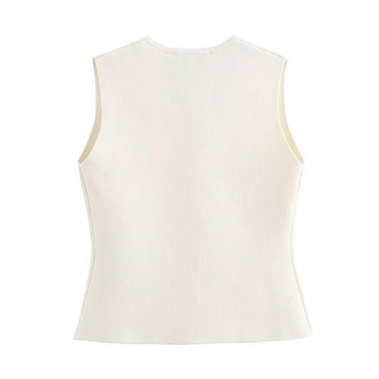 Women's Fashionable Golden Button Decoration Knitted Loose Vests