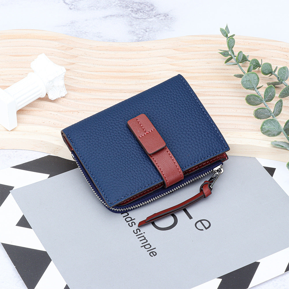 Women's Leather Contrast Color Short Fashion Fold Ladies Wallets