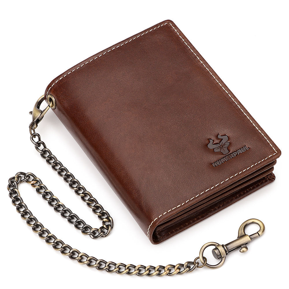 For Retro First Layer Leather Vertical Multiple Men's Wallets