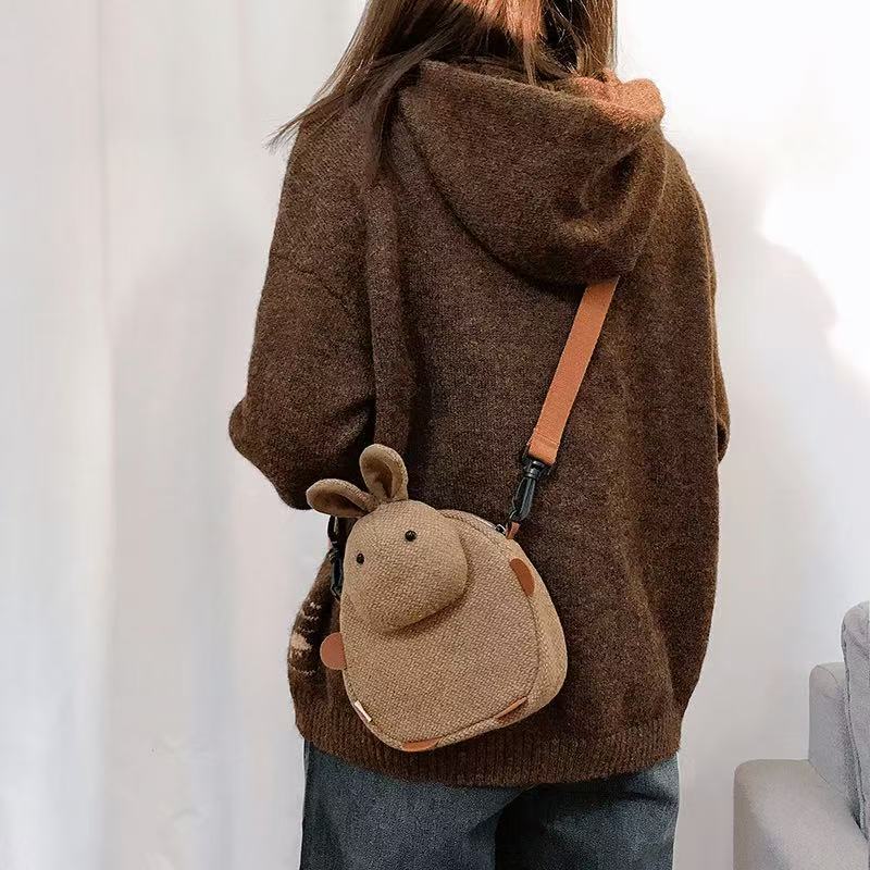 Tricolor Patch Chocolate Rabbit Cute Lamb Wool Female Winter Plush Women's Messenger Bag
