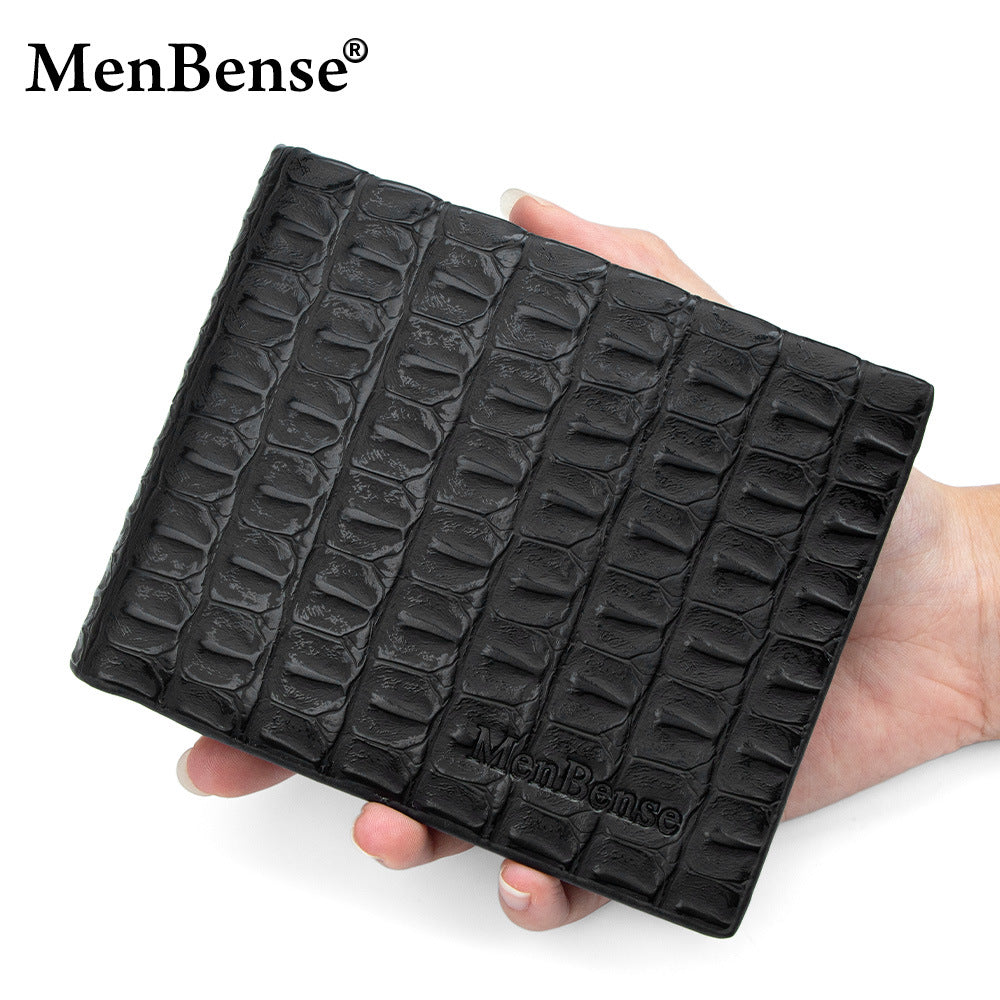 Men's Trendy Crocodile Pattern Short Large Capacity Multiple Slots Dark Line Bags