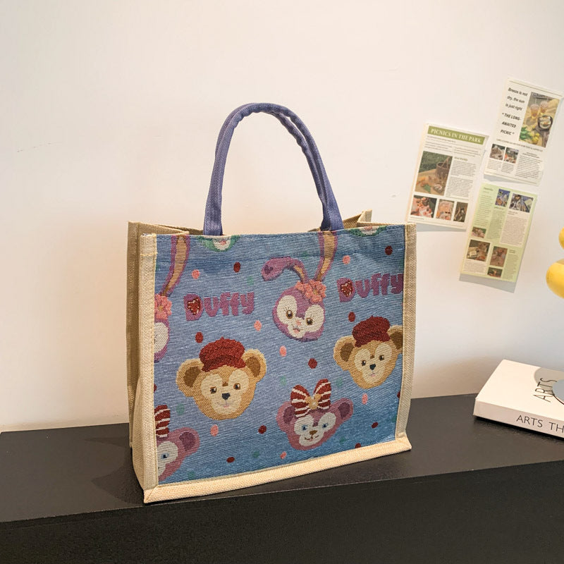 Women's Linen Fresh Cute Printed Canvas Woven Women's Handbag