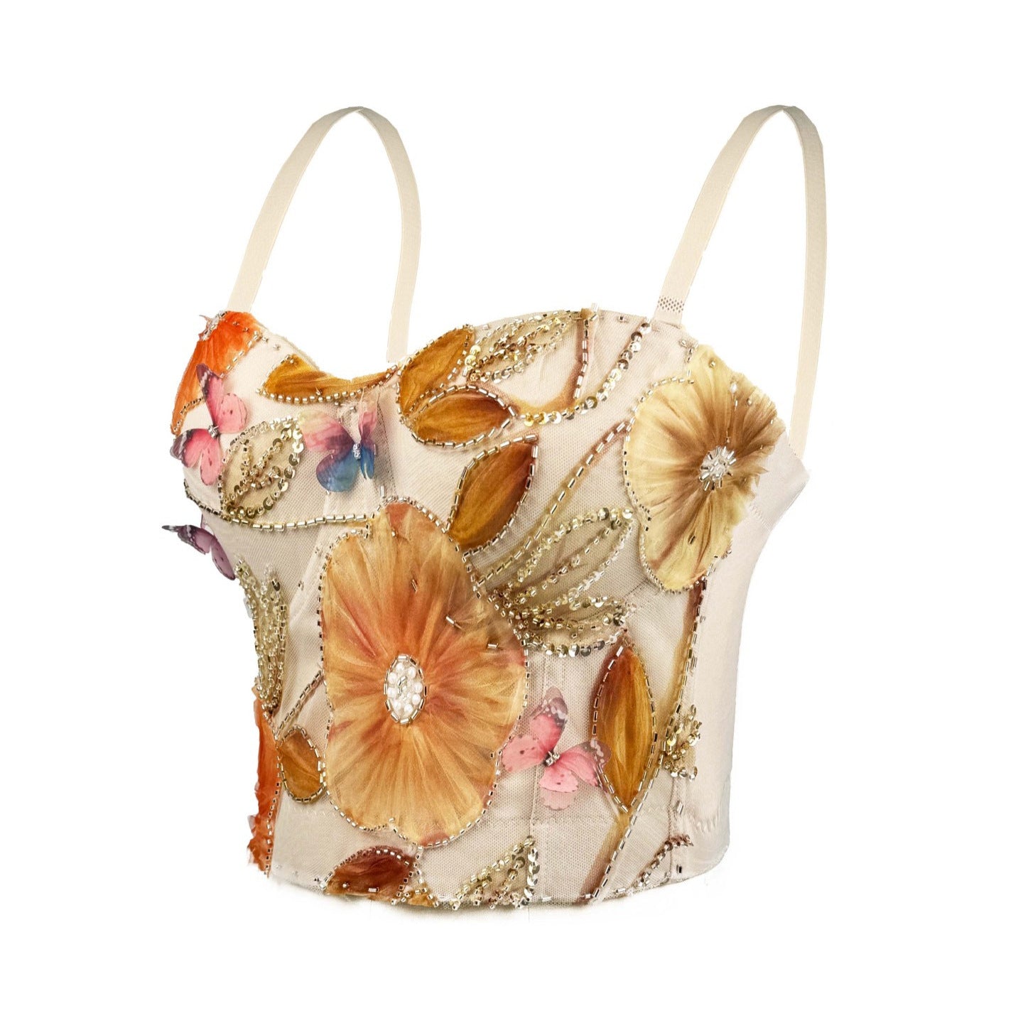 Floral Embroidered Fishbone Corset Sexy Inner Tops