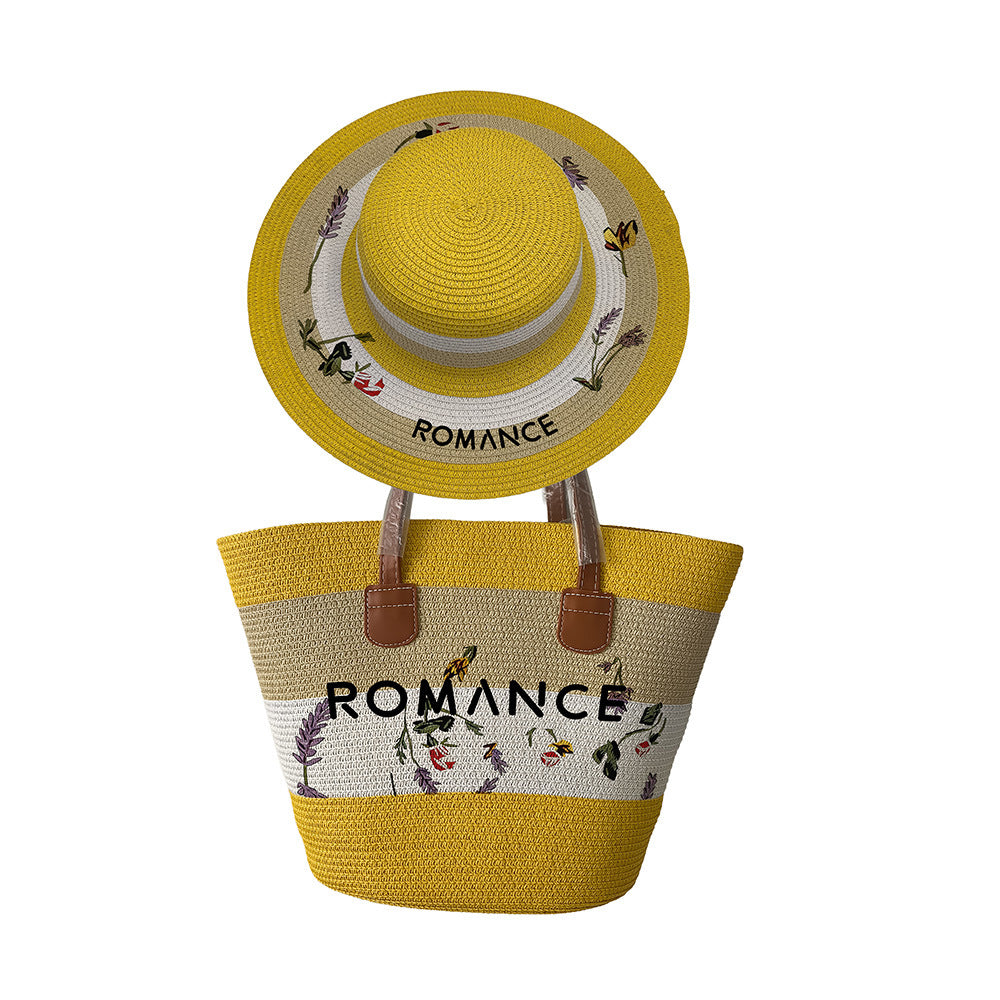 Women's Straw Woven Hat Fashion Yellow Suit Men's Handbags