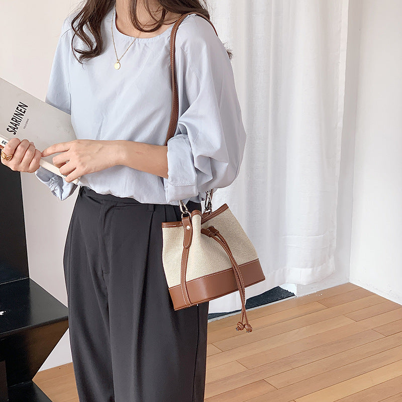 Creative Simple Fashion Canvas Stitching Portable Shoulder Bags