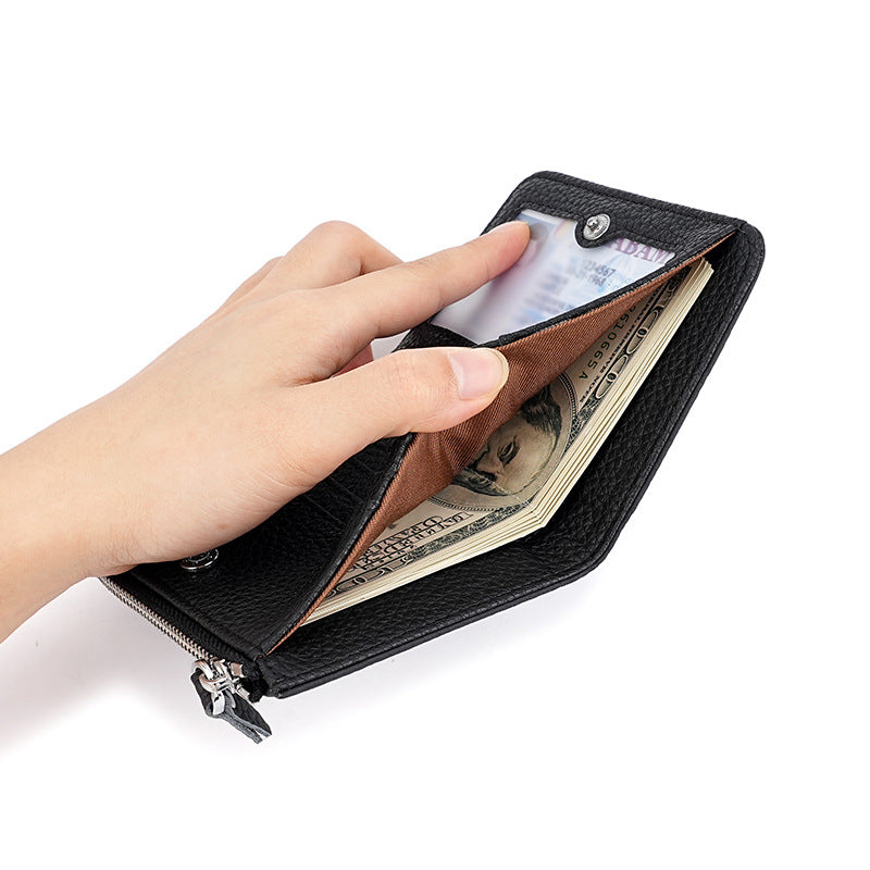 Women's First Layer Cowhide Multiple Slots Scanning Short Purses