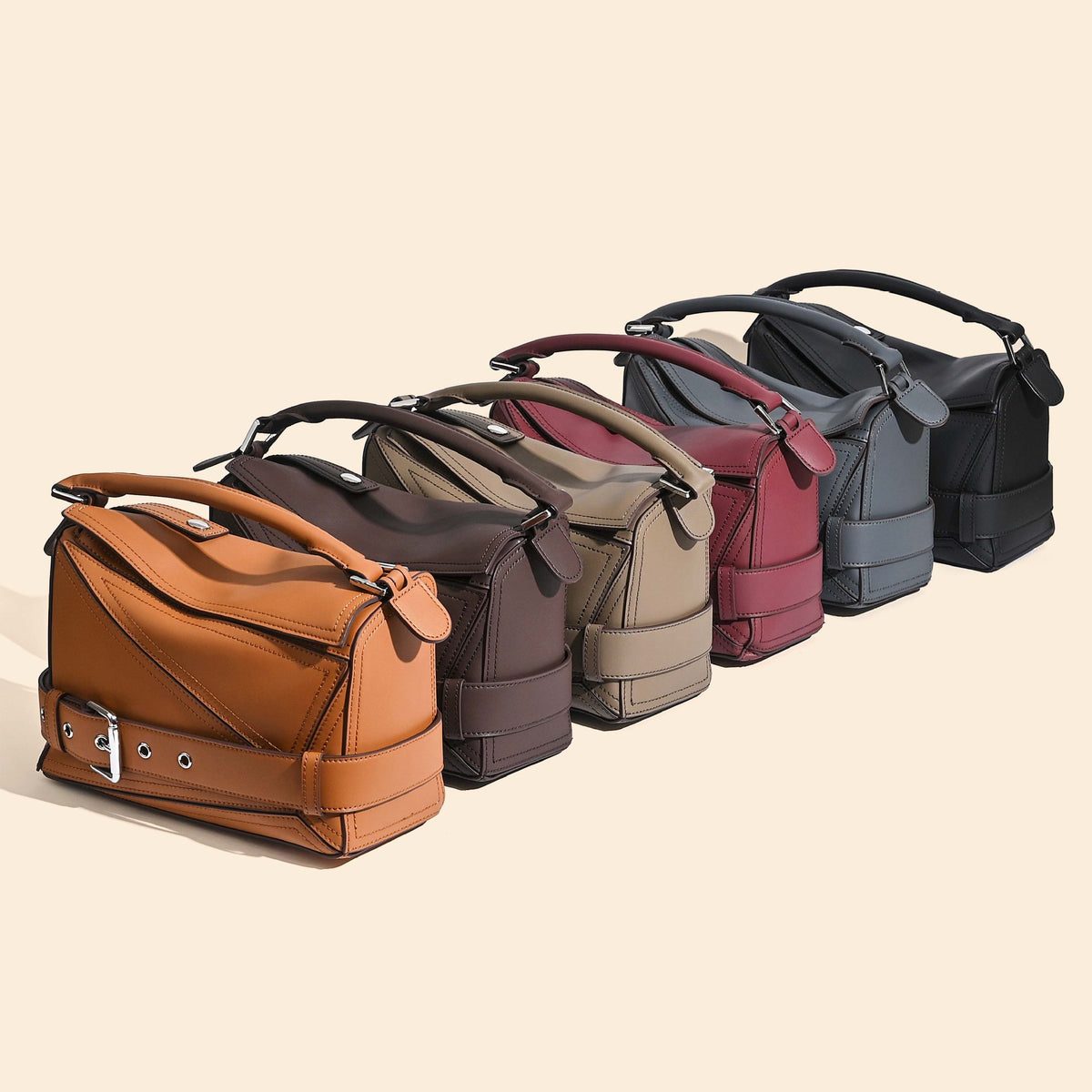 Women's Autumn First Layer Cowhide Geometric Motorcycle Genuine Leather Large Women's Handbag