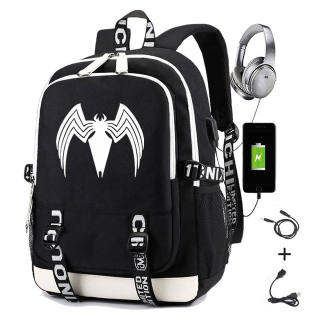 Stylish Spider Print Earphone Interface Computer Backpacks