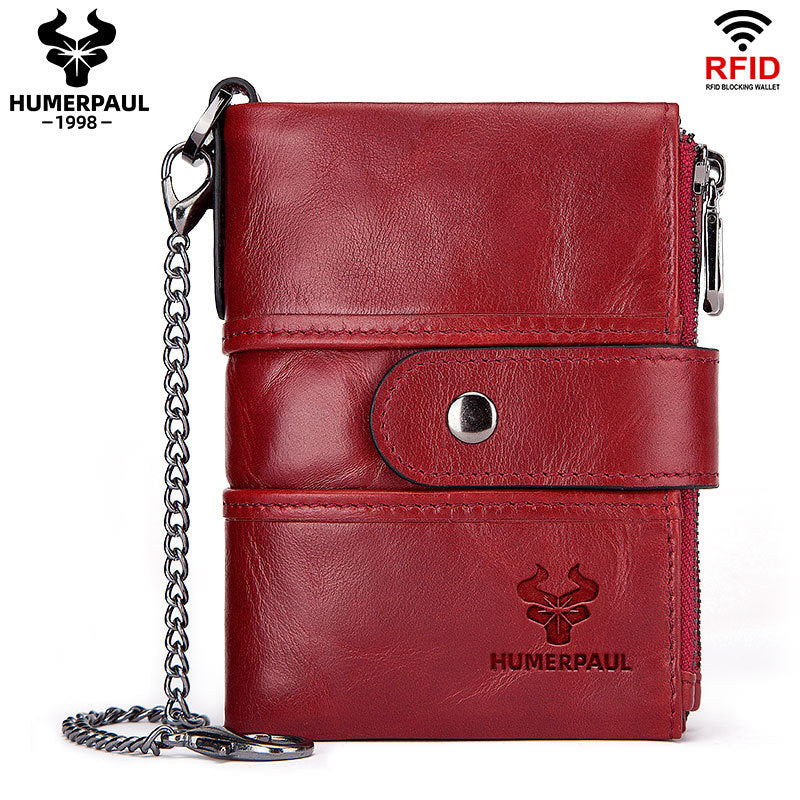 Swiping Genuine Leather Multifunctional Zipper Vintage Men's Wallets