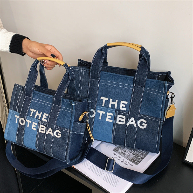 Women's Embroidered Letters Denim Blue Retro Patchwork Crossbody Bags