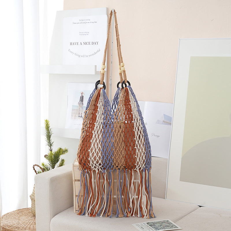 Women's Weaving Hollow Summer Large Capacity Tassel Net Women's Handbag