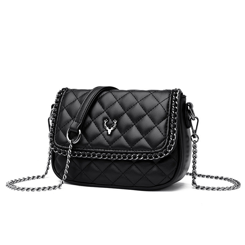 Spring Rhombus Embroidery Chain Soft Leather Shoulder Bags