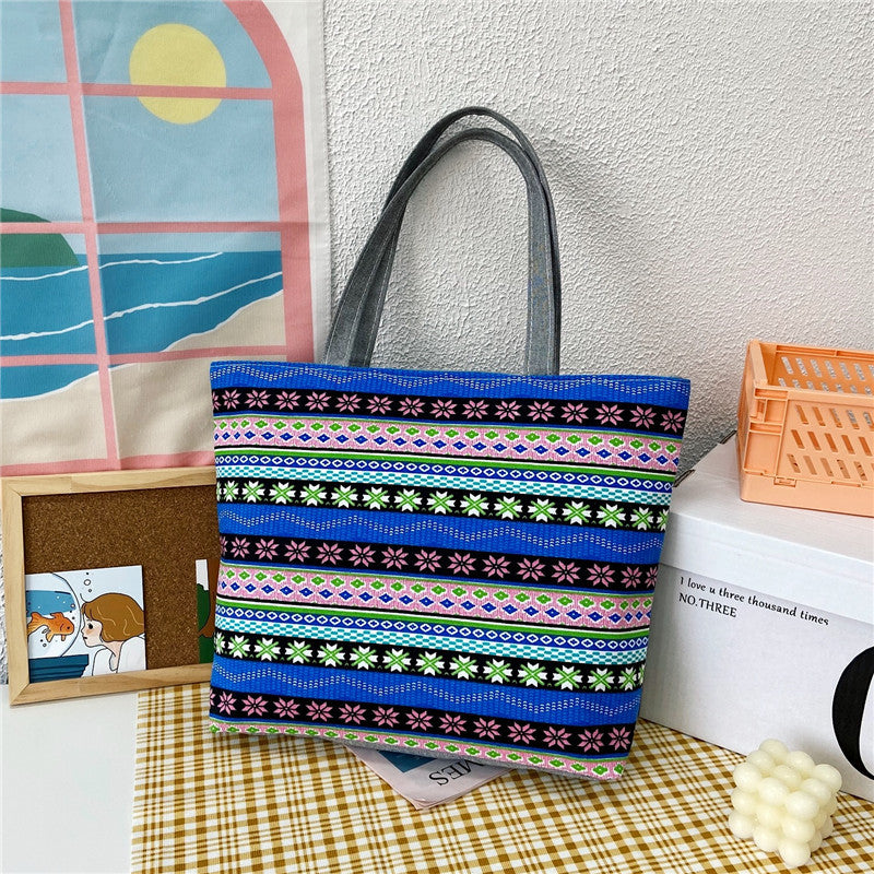 Women's Canvas Large Capacity Printed Korean Literary Women's Shoulder Bag