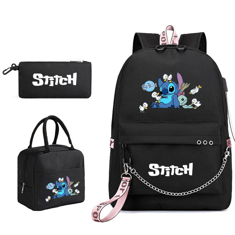 Star Stitch Pattern Iron Chain Ribbon Backpacks