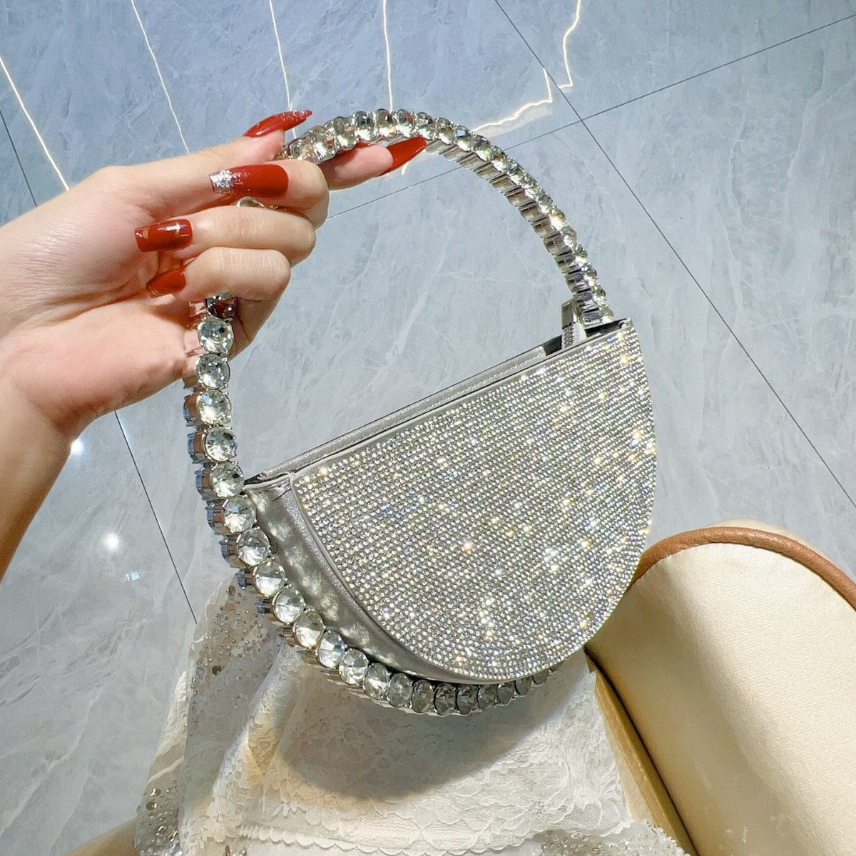 Niche Round Diamond-shaped Rhinestone Banquet French Evening Bags