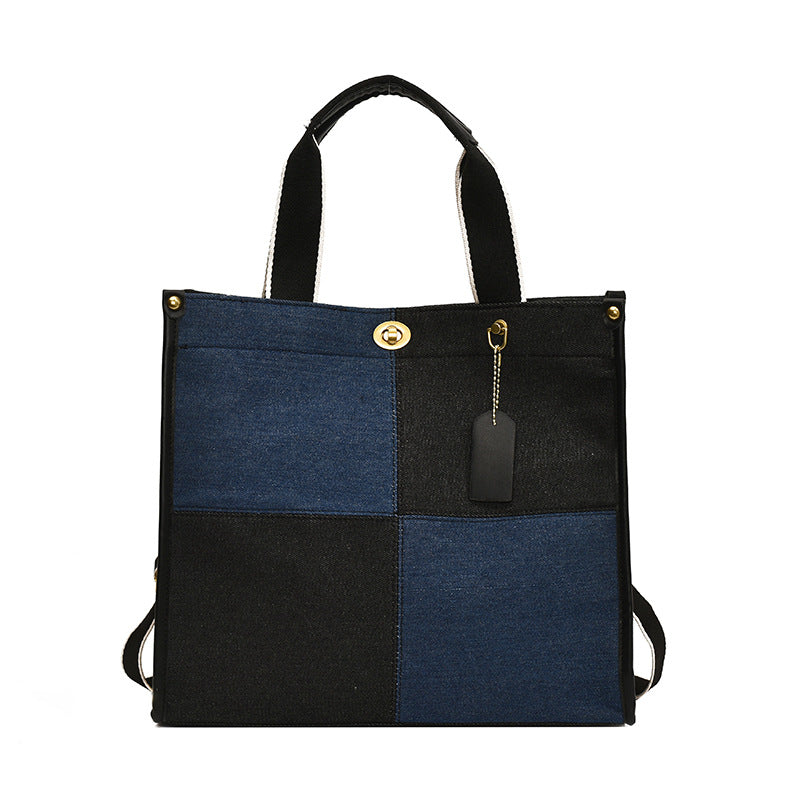 Women's Color Matching Canvas Large Capacity Fashionable Shoulder Bags