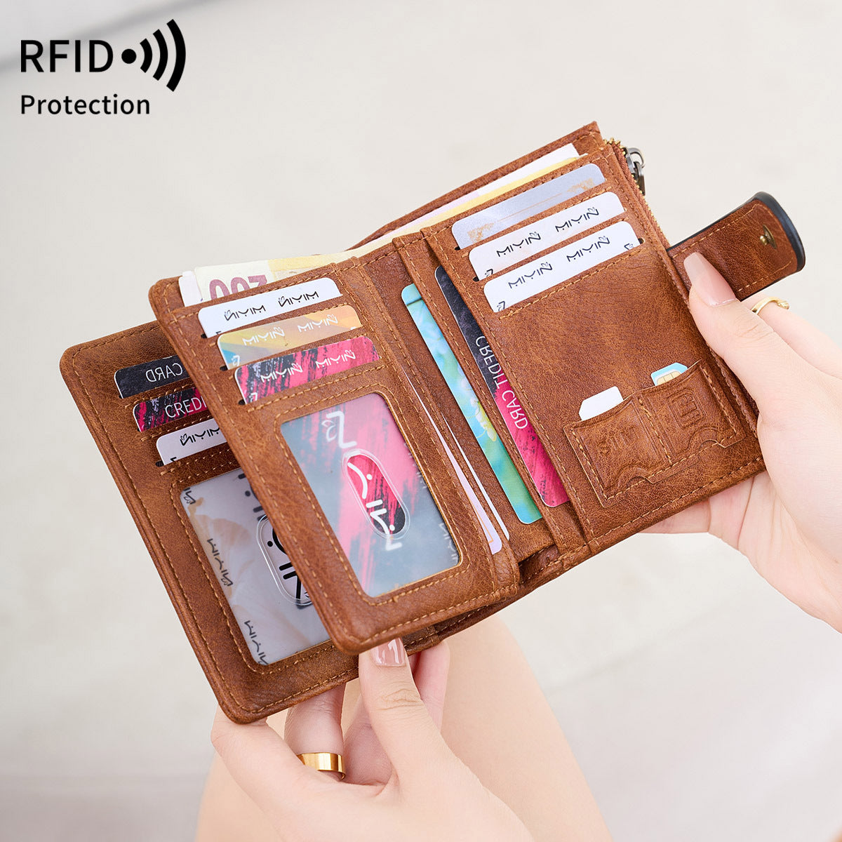 Women's Swiping Multiple Slots Simple Tri Fold Ladies Wallet