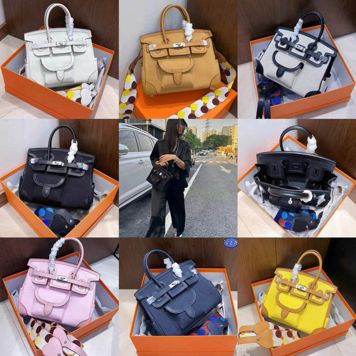 Women's Genuine Leather With Canvas Fashion Pocket Women's Handbag