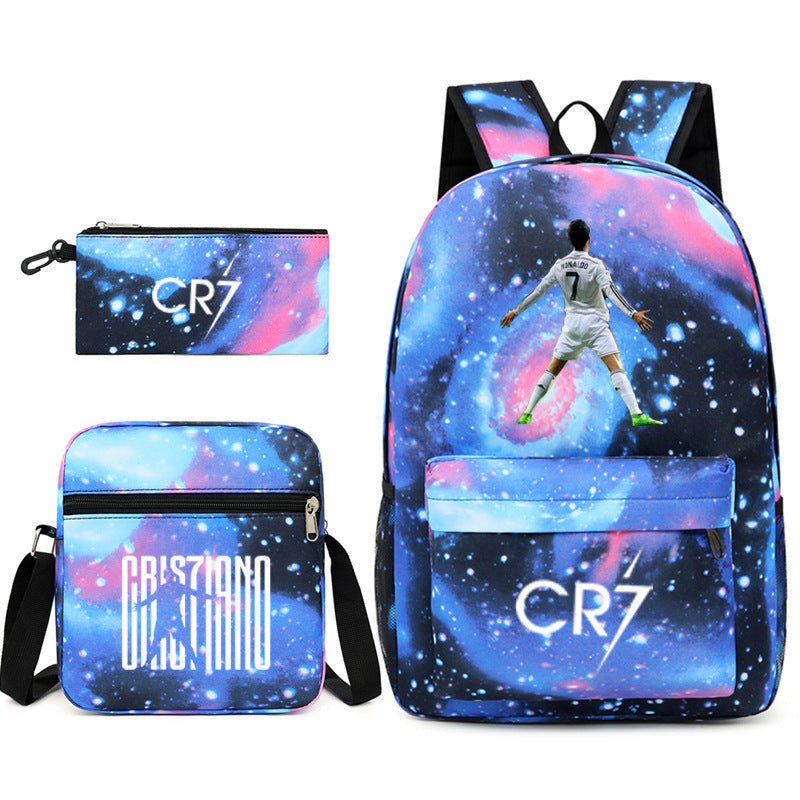 Football Luo Peripheral Printed Three-piece Set Backpacks