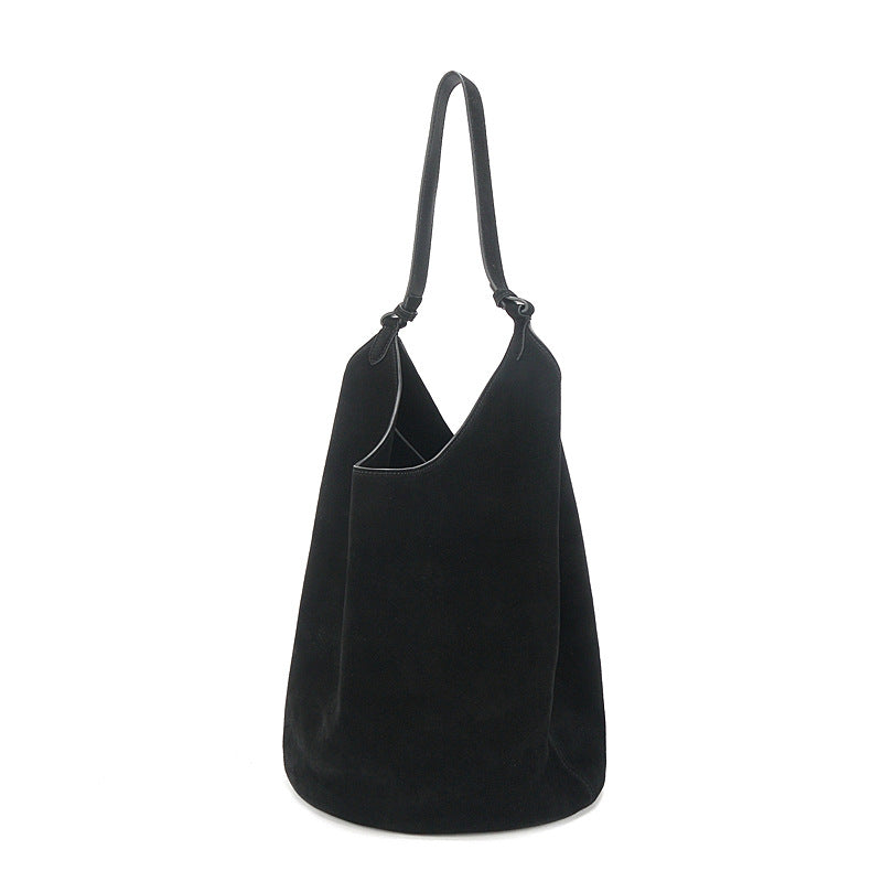 Single Frosted Cowhide Suede Dumpling Niche Bucket Bags