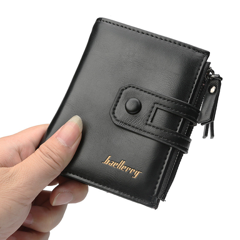 Men's Short Retro Double Zipper Multifunctional Fashion Coin Purses